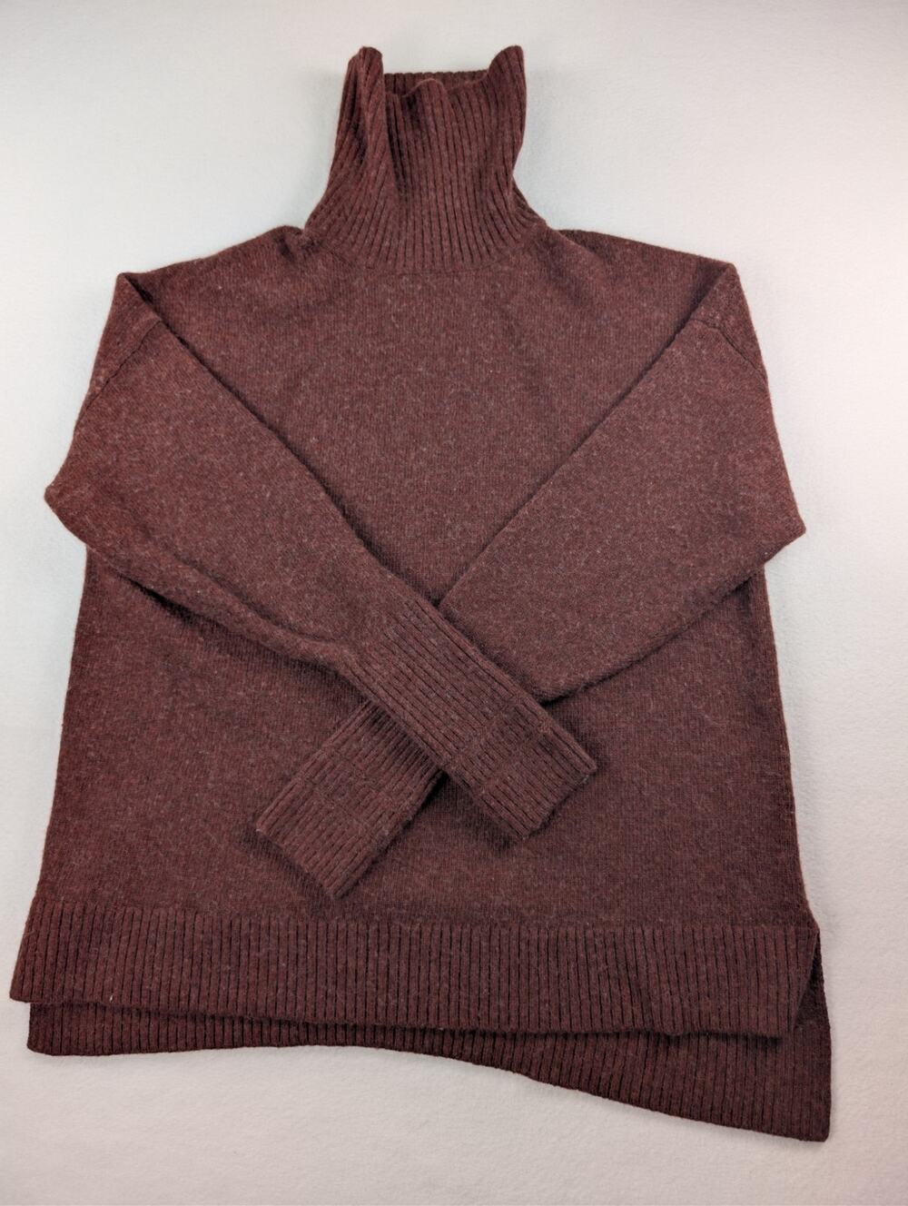 J.Crew Brown Wool Blend Turtleneck Sweater High Low Cozy Knit